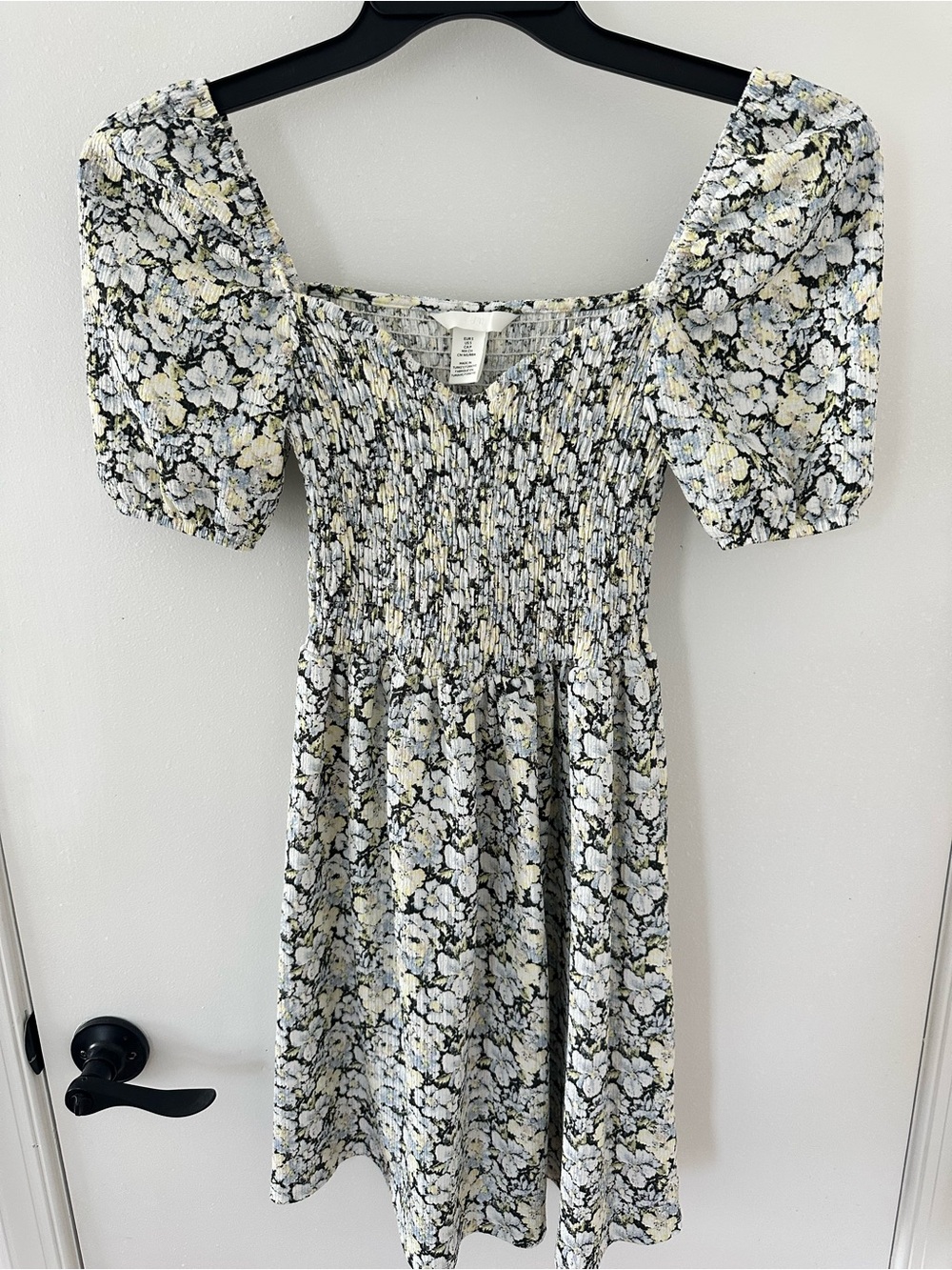 H&M Floral Print Dress — White, Black & Pale Yellow